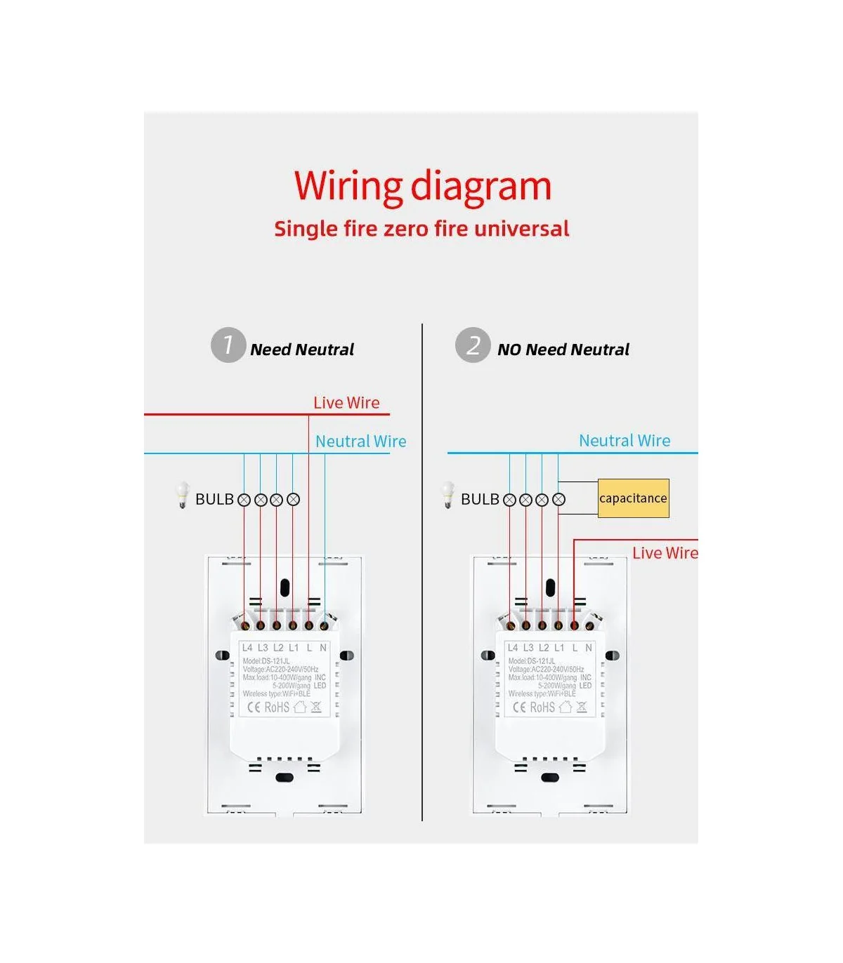 Công Tắc Cảm Ứng Wifi Tuya Smart life 2 Nút -2000W | ⓿❾❼❼❹❼❽❹❻❻ | METAKING