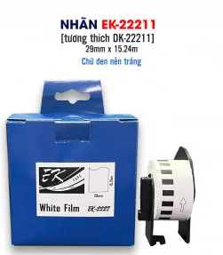 Nhãn film nhựa màu trắng EK-22211 (DK-22211), chống nước, 29mm x 15m (liên tục), tương thích DK-22211