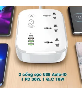 Ổ Cắm Điện Wifi Thông Minh, 3 Chấu + Sạc Nhanh Type C 30W, Cài Đặt Hẹn Giờ, Điều Khiển Từ Xa Qua App