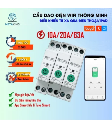 Cầu Dao Điện Thông Minh TUYA 63A 1P, đo điện năng tiêu thụ, điều khiển từ xa | ⓿❾❼❼❹❼❽❹❻❻ | METAKING