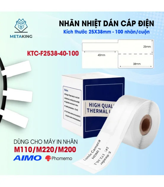 Nhãn Cáp 25 X 38mm, Màu Trắng, KTC-F2538-40-100 | ⓿❾❼❼❹❼❽❹❻❻ | METAKING