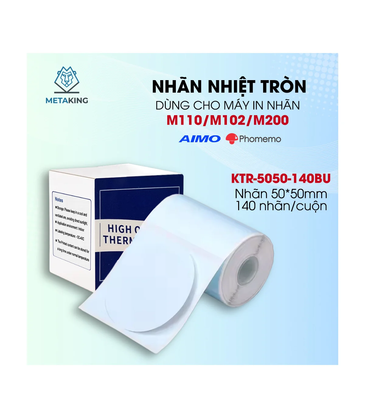 Nhãn Tròn 50 X 50mm, Màu Xanh, KTR-5050-140BU | ⓿❾❼❼❹❼❽❹❻❻ | METAKING