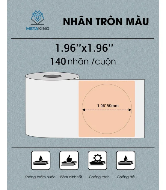 Nhãn Tròn 50 X 50mm, Màu Vàng, KTR-5050-140YL | ⓿❾❼❼❹❼❽❹❻❻ | METAKING