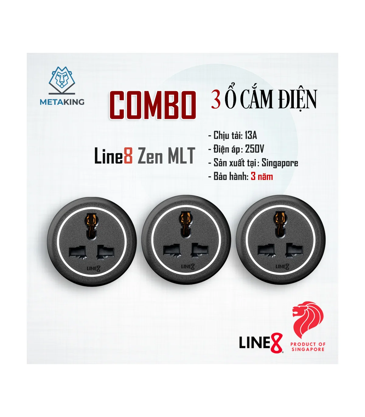COMBO 3 Ổ Cắm Điện Line8 Zen MLT, Chuẩn quốc tế, Hàng chính hãng | ⓿❾❼❼❹❼❽❹❻❻ | METAKING
