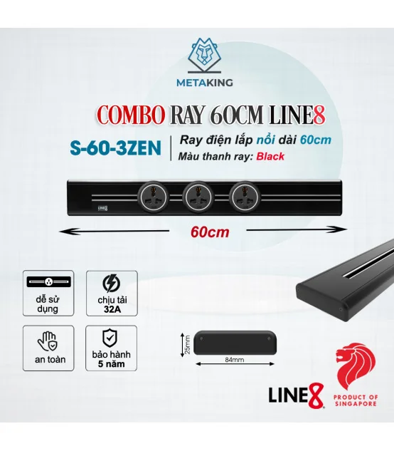 COMBO [ Ray Điện Line8 Lắp Nổi Dài 60CM + 03 Ổ Cắm Zen MLT ] | ⓿❾❼❼❹❼❽❹❻❻ | METAKING