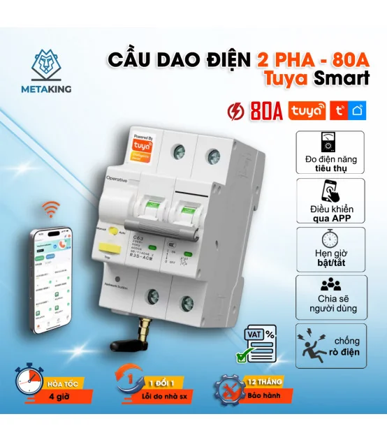 Aptomat Wifi, Cầu Dao Tổng Điều Khiển Qua Wifi, RS485 Tuya 80A, Đo Điện Năng, BH 12 tháng | ⓿❾❼❼❹❼❽❹❻❻ | METAKING