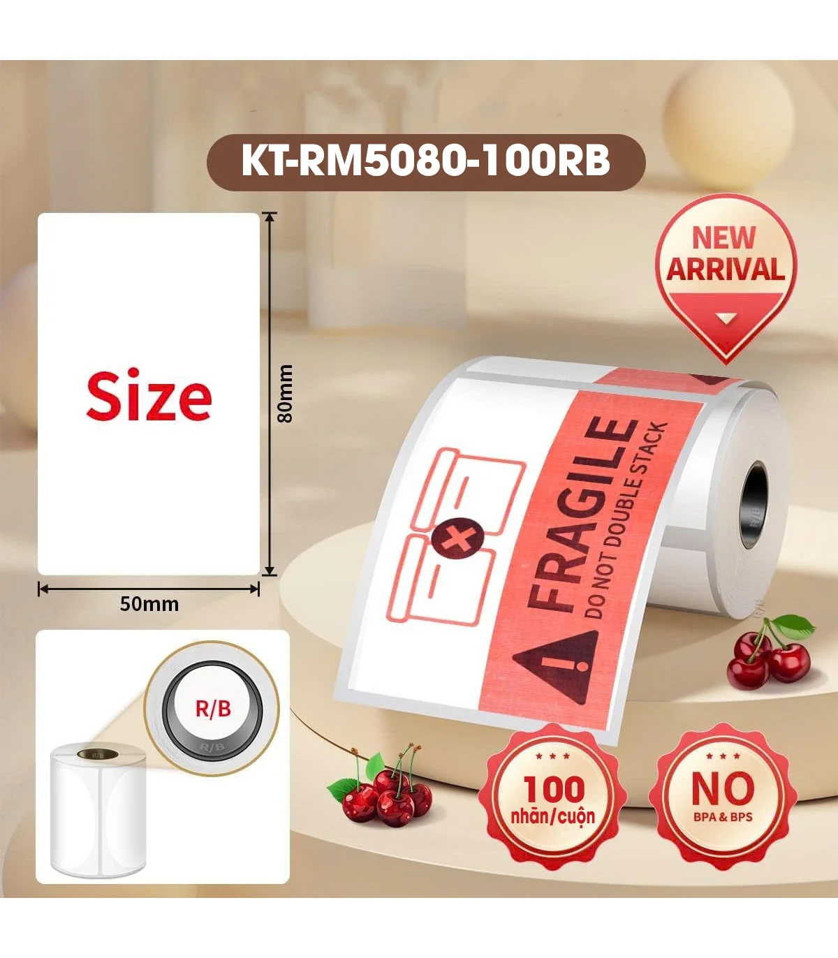 Nhãn Nhiệt KT-RM5080-100RB I Hai Màu Đỏ & Đen I Dùng Cho Máy M421 | ⓿❾❼❼❹❼❽❹❻❻ | METAKING