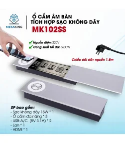 Ổ cắm điện lắp dưới bàn (hoặc trên tường) cao cấp Meta MK102UB | ⓿❾...