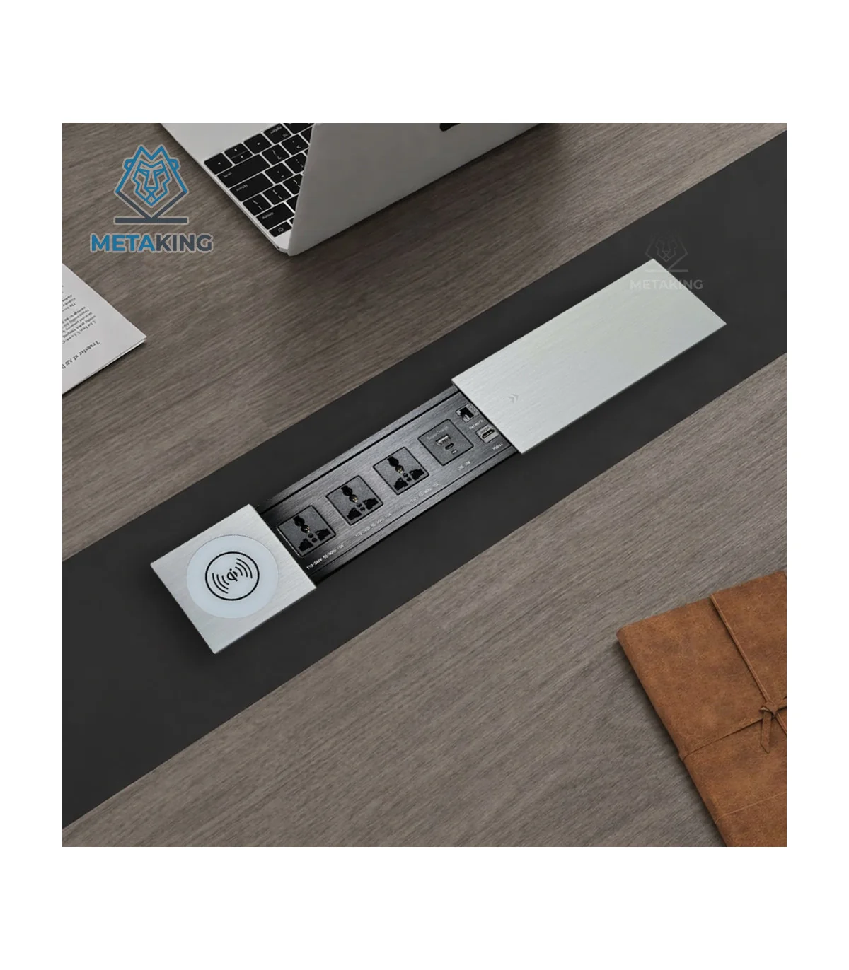 Ổ cắm điện âm bàn cao cấp MK102SS - Sạc ko dây 15W, 3 ổ cắm, 2 cổng sạc USC A/C, 1 Lan & 1 HDMI | ⓿❾❼❼❹❼❽❹❻❻ | METAKING