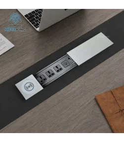 Ổ cắm điện âm bàn cao cấp MK102SB - Sạc ko dây 15W, 3 ổ cắm, 2 cổng sạc USC A/C, 1 Lan & 1 HDMI