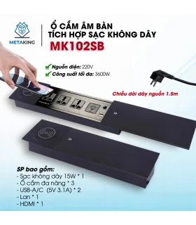 Ổ cắm điện lắp dưới bàn (hoặc trên tường) cao cấp Meta MK102UB | ⓿❾...