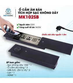 Ổ cắm điện lắp dưới bàn (hoặc trên tường) cao cấp Meta MK102UB | ⓿❾...