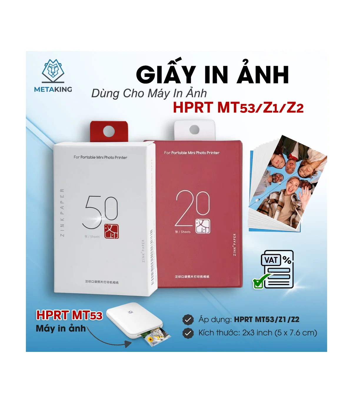 Giấy in ảnh dùng cho Máy ảnh, in ảnh HPRT MT53/Z1/Z2 | ⓿❾❼❼❹❼❽❹❻❻ | METAKING