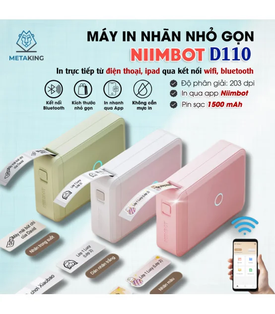 Máy in nhãn nhiệt Bluetooth NIIMBOT D110_M | ⓿❾❼❼❹❼❽❹❻❻ | METAKING