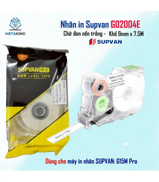 Nhãn liên tục Supvan G2004E - Khổ 9mm x 7.5M | ⓿❾❼❼❹❼❽❹❻❻ | METAKING