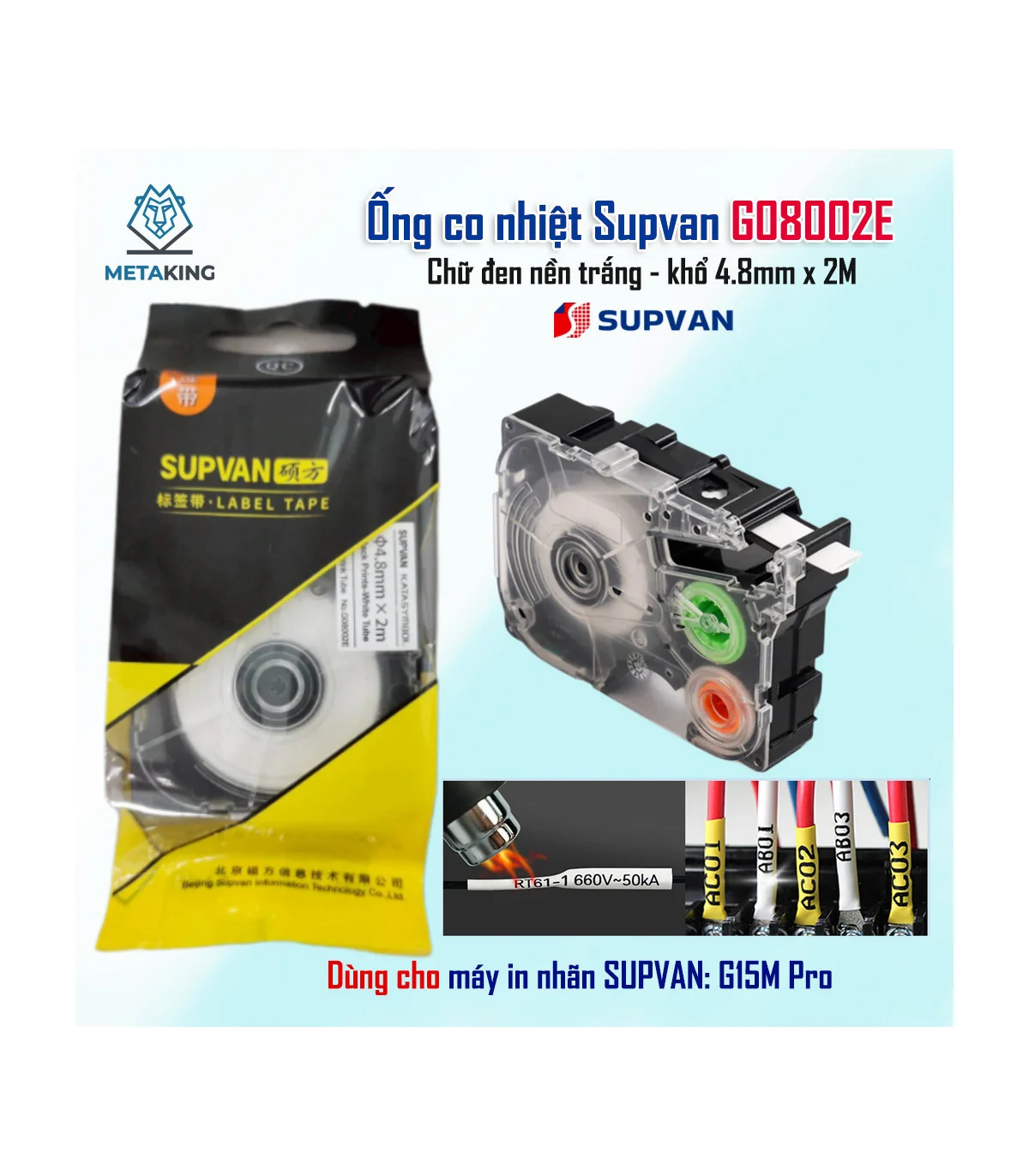Ống co nhiệt Supvan G8002E - Khổ 4.8mm × 2M | ⓿❾❼❼❹❼❽❹❻❻ | METAKING