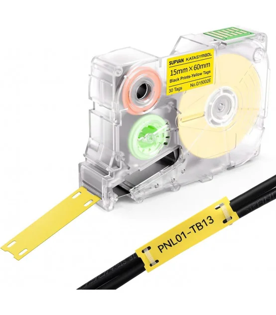 Thẻ Nhựa Supvan G15002E - Khổ 15mm × 60mm, 30 nhãn/cuộn (Màu vàng) | ⓿❾❼❼❹❼❽❹❻❻ | METAKING