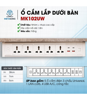 Ổ cắm điện lắp dưới bàn (hoặc trên tường) cao cấp Meta MK102UW | ⓿❾...