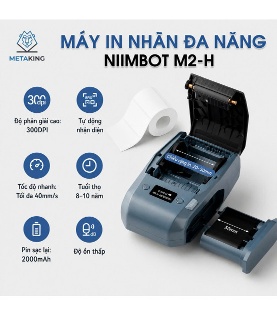 NIIMBOT M2-H - Máy in nhãn truyền nhiệt Bluetooth/USB | ⓿❾❼❼❹❼❽❹❻❻ | METAKING