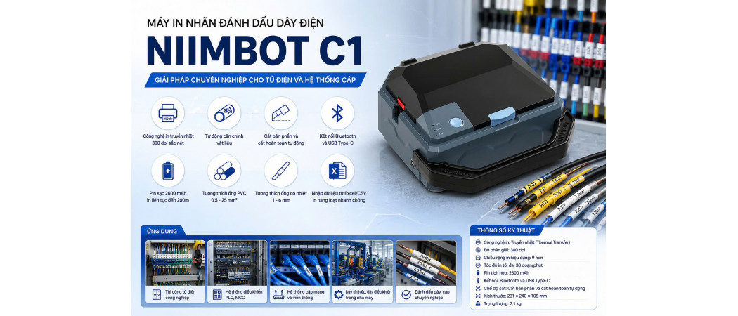 Máy in nhãn đánh dấu dây điện Niimbot C1 – Giải pháp chuyên nghiệp cho tủ điện và hệ thống cáp